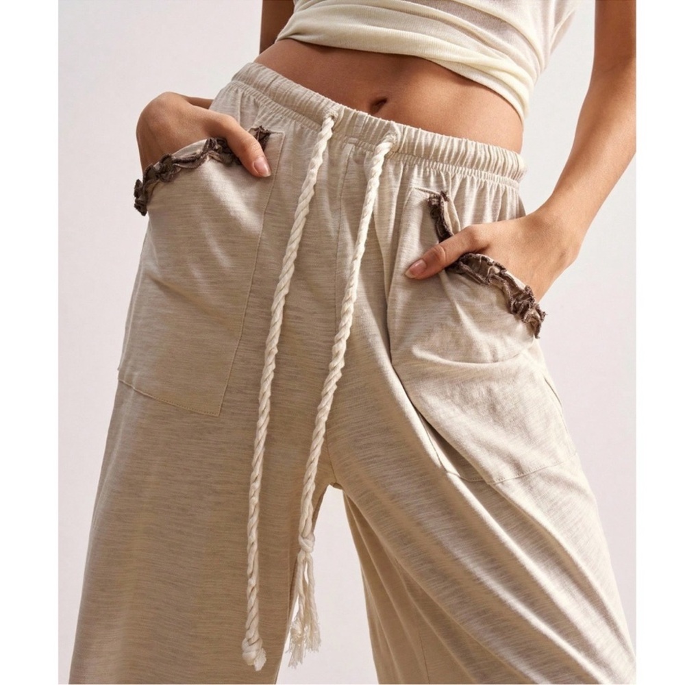 Solid Color Block Stretchy Waist Pockets Wide Leg Pants S M L XL - Picture 2 of 5